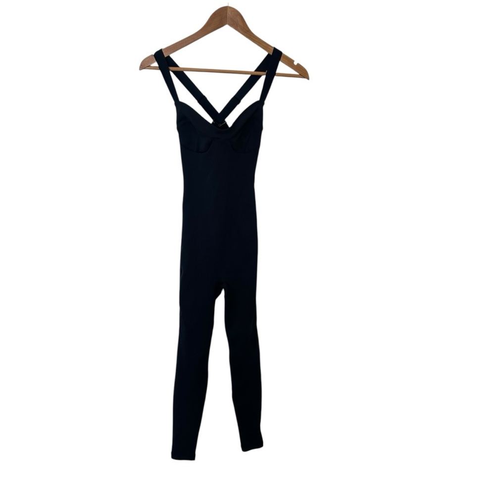 Nylora Navy Blue Ribbed Strappy Stretch Jumpsuit Bodysuit Activewear Size XS